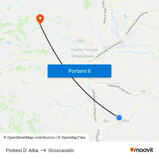 Piobesi D' Alba to Groscavallo map