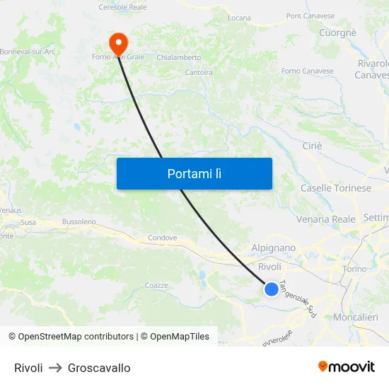 Rivoli to Groscavallo map