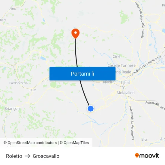 Roletto to Groscavallo map