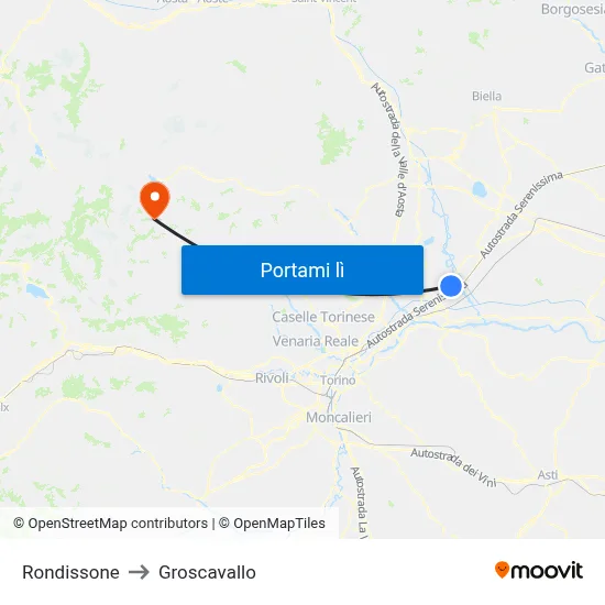 Rondissone to Groscavallo map