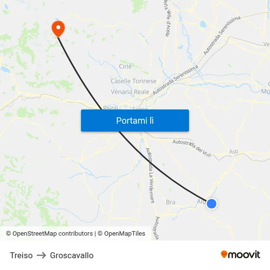 Treiso to Groscavallo map