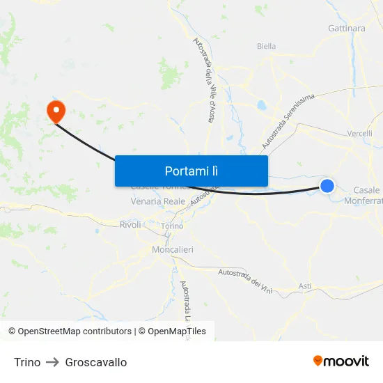 Trino to Groscavallo map