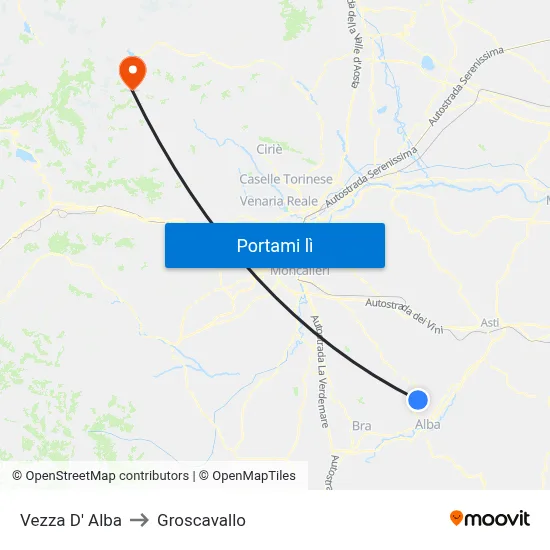 Vezza D' Alba to Groscavallo map