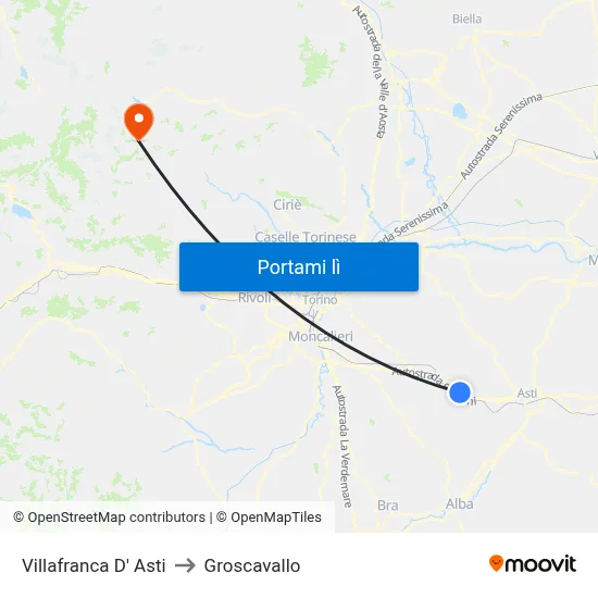 Villafranca D' Asti to Groscavallo map