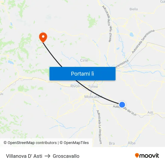 Villanova D' Asti to Groscavallo map