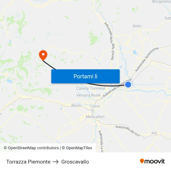 Torrazza Piemonte to Groscavallo map