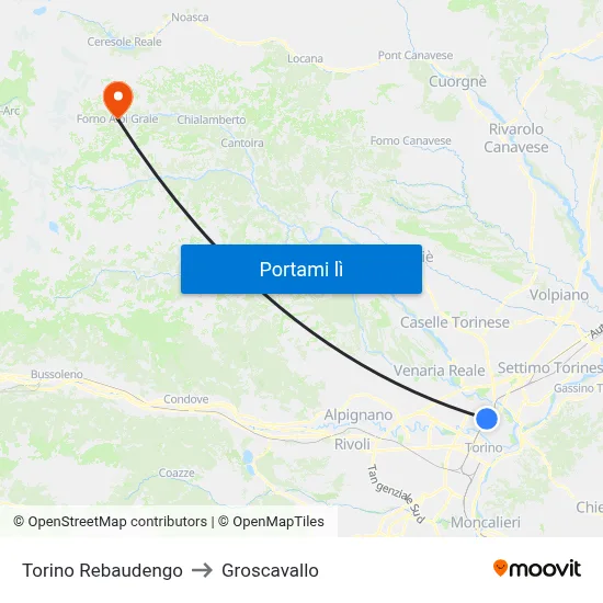 Torino Rebaudengo to Groscavallo map