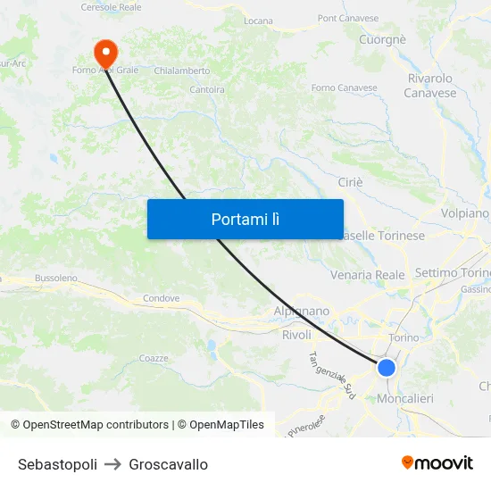 Sebastopoli to Groscavallo map