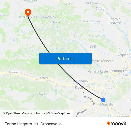 Torino Lingotto to Groscavallo map