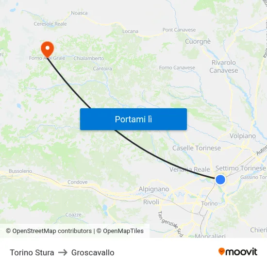 Torino Stura to Groscavallo map