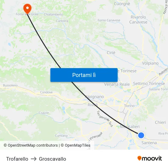 Trofarello to Groscavallo map