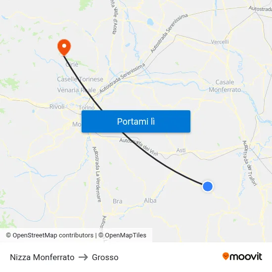 Nizza Monferrato to Grosso map