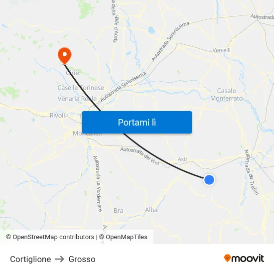 Cortiglione to Grosso map