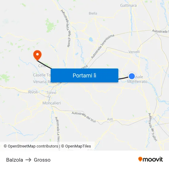 Balzola to Grosso map