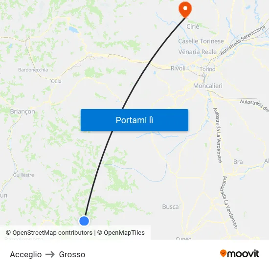 Acceglio to Grosso map