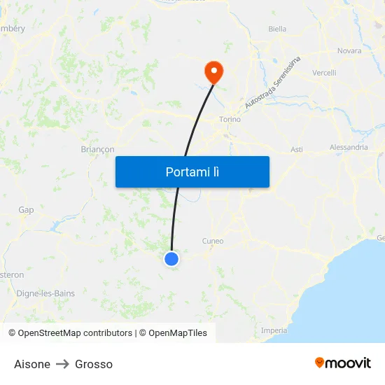 Aisone to Grosso map