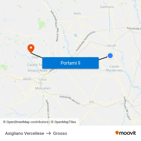 Asigliano Vercellese to Grosso map