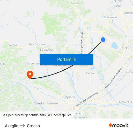 Azeglio to Grosso map