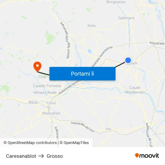 Caresanablot to Grosso map