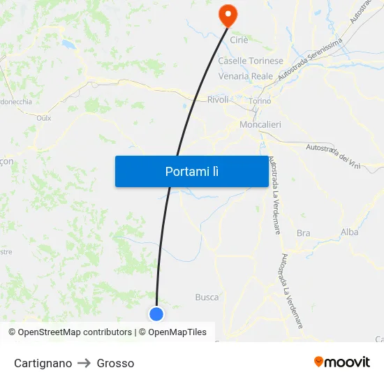 Cartignano to Grosso map