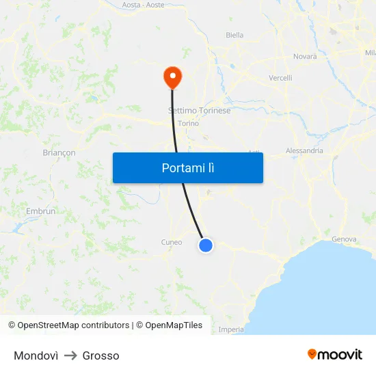 Mondovì to Grosso map