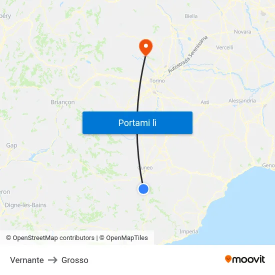 Vernante to Grosso map