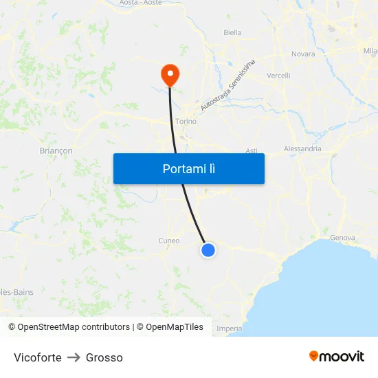 Vicoforte to Grosso map
