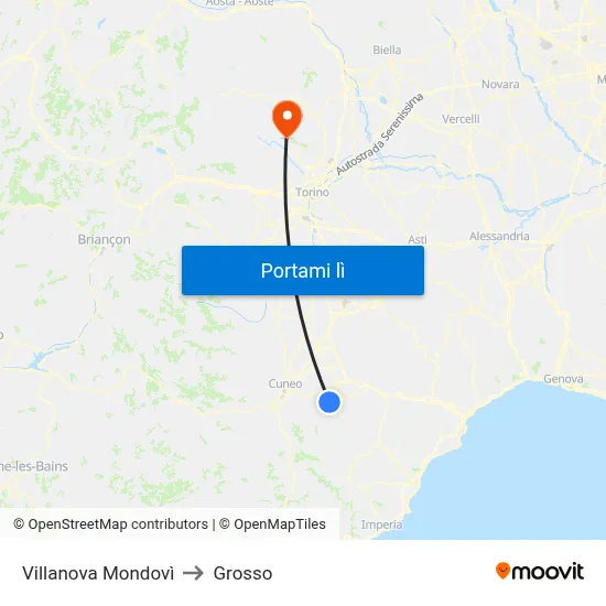 Villanova Mondovì to Grosso map