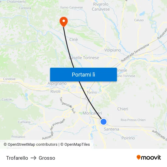 Trofarello to Grosso map
