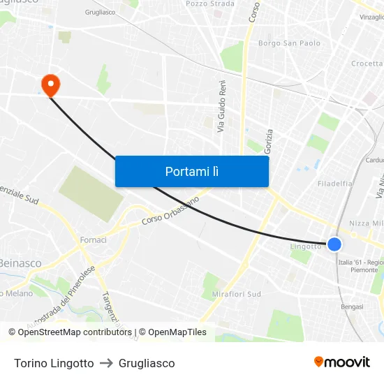 Torino Lingotto to Grugliasco map