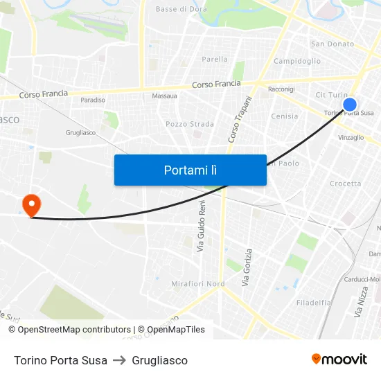 Torino Porta Susa to Grugliasco map