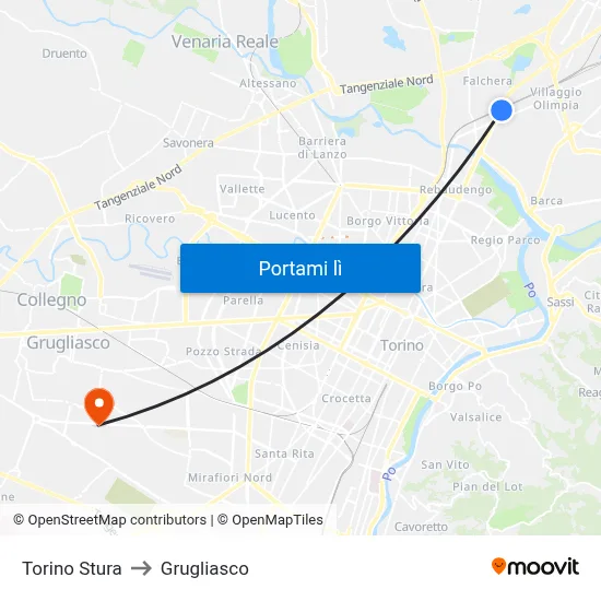 Torino Stura to Grugliasco map
