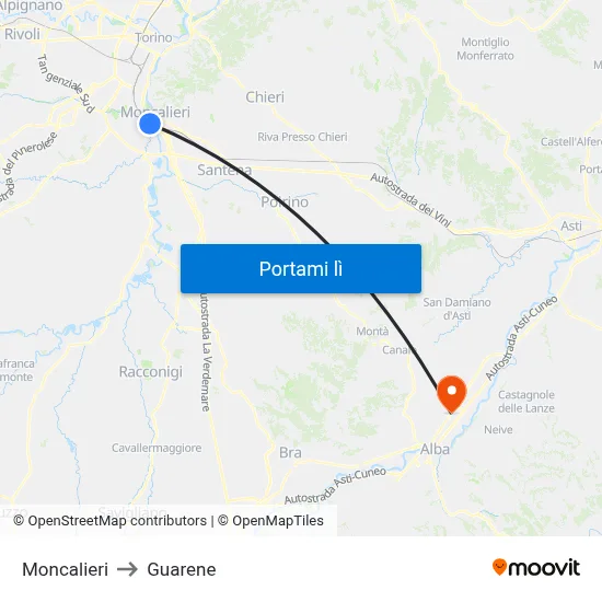Moncalieri to Guarene map