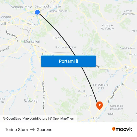 Torino Stura to Guarene map