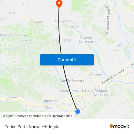 Torino Porta Nuova to Ingria map