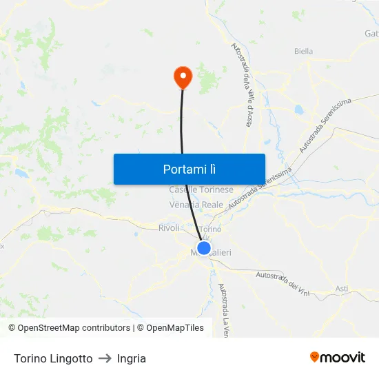 Torino Lingotto to Ingria map
