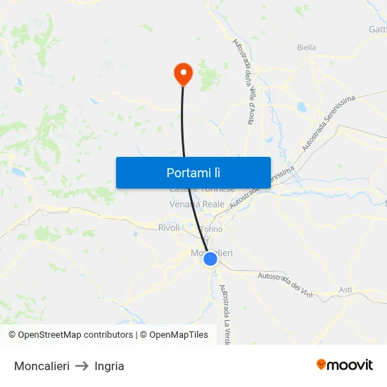 Moncalieri to Ingria map