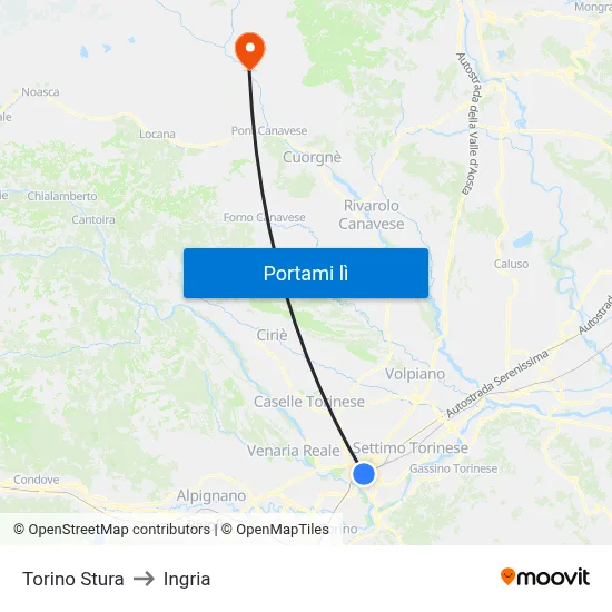 Torino Stura to Ingria map