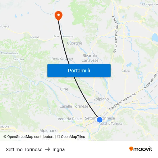 Settimo Torinese to Ingria map