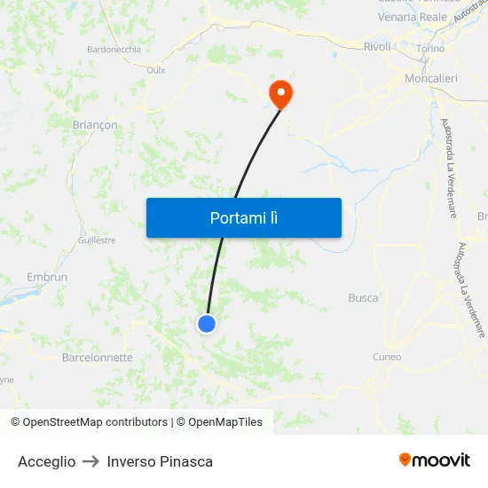 Acceglio to Inverso Pinasca map