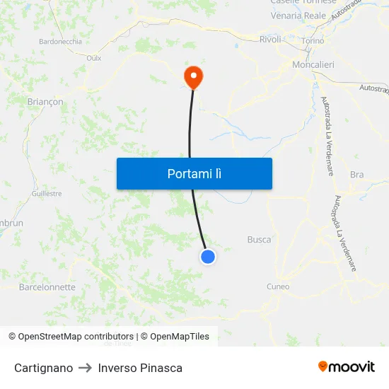 Cartignano to Inverso Pinasca map