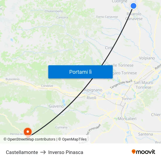 Castellamonte to Inverso Pinasca map