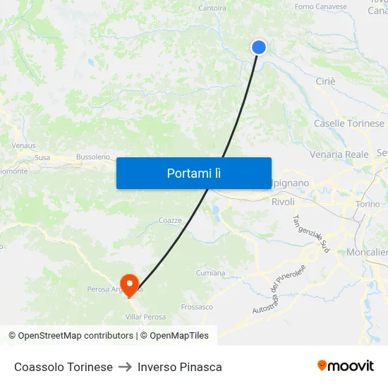 Coassolo Torinese to Inverso Pinasca map