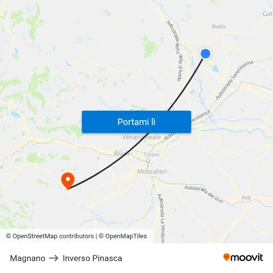 Magnano to Inverso Pinasca map