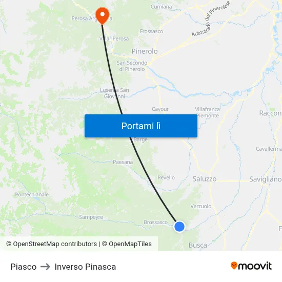 Piasco to Inverso Pinasca map