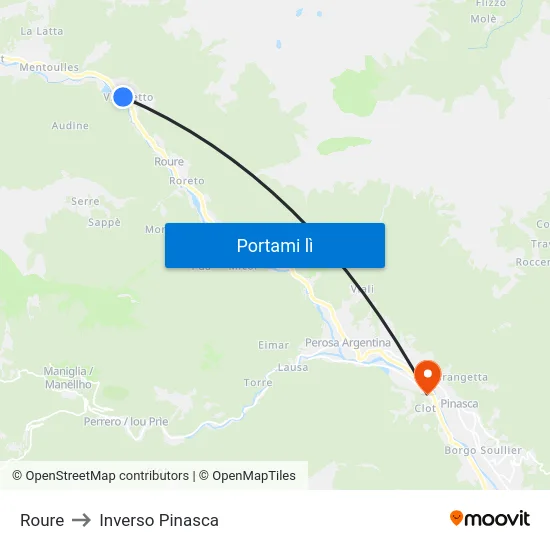 Roure to Inverso Pinasca map