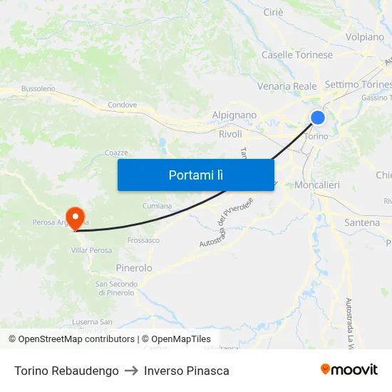 Torino Rebaudengo to Inverso Pinasca map