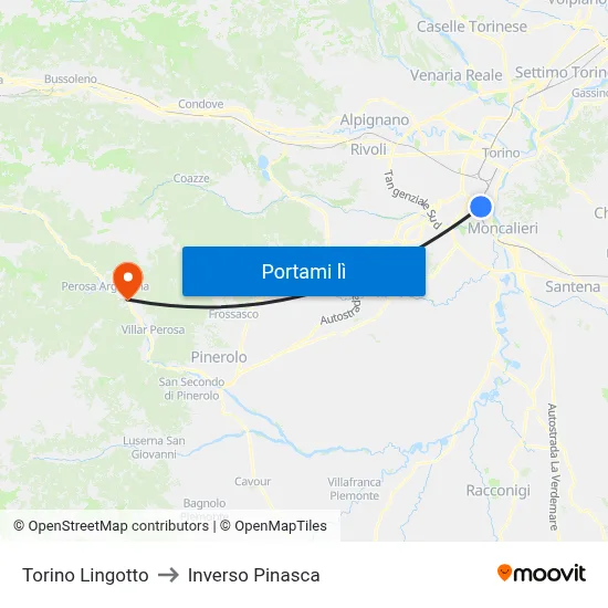 Torino Lingotto to Inverso Pinasca map