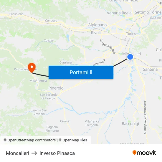 Moncalieri to Inverso Pinasca map