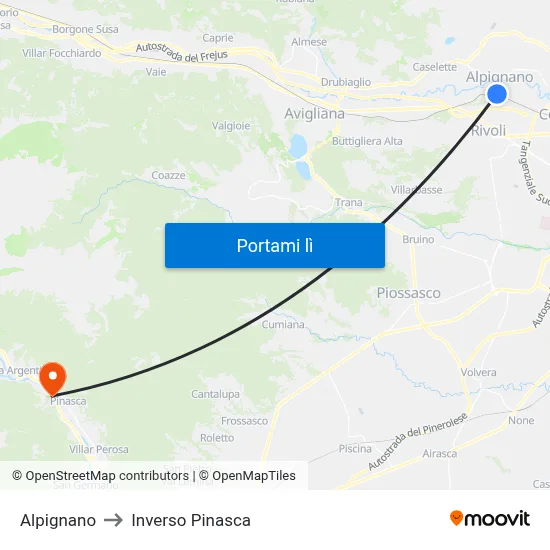 Alpignano to Inverso Pinasca map